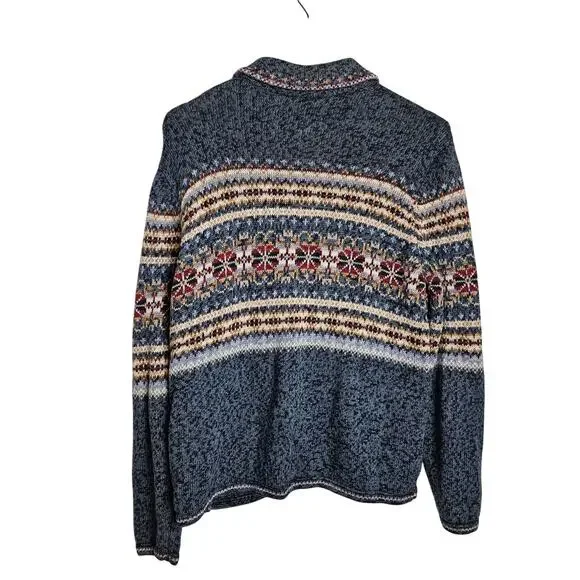 Tiara Navy Fair Isle Zip-Front Cardigan Sweater - Picture 9 of 11